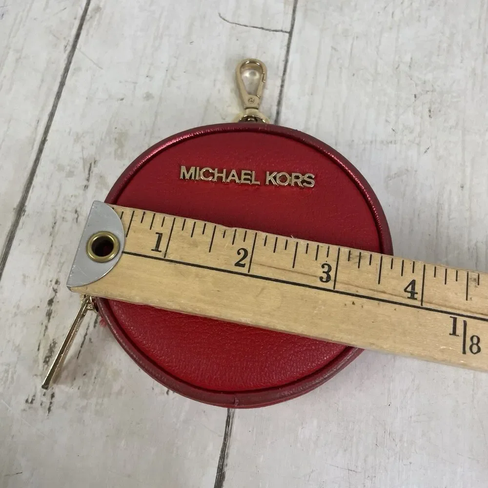 Michael Kors Round Coin Purse Keychain Red Zip Pouch AirPods Case